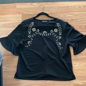 Bell sleeved sequenced top, only worn once, bottom has light thread shred.